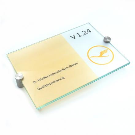 Türschild VITRUM K , Glasschild, Büroschild, Doppelglasschild